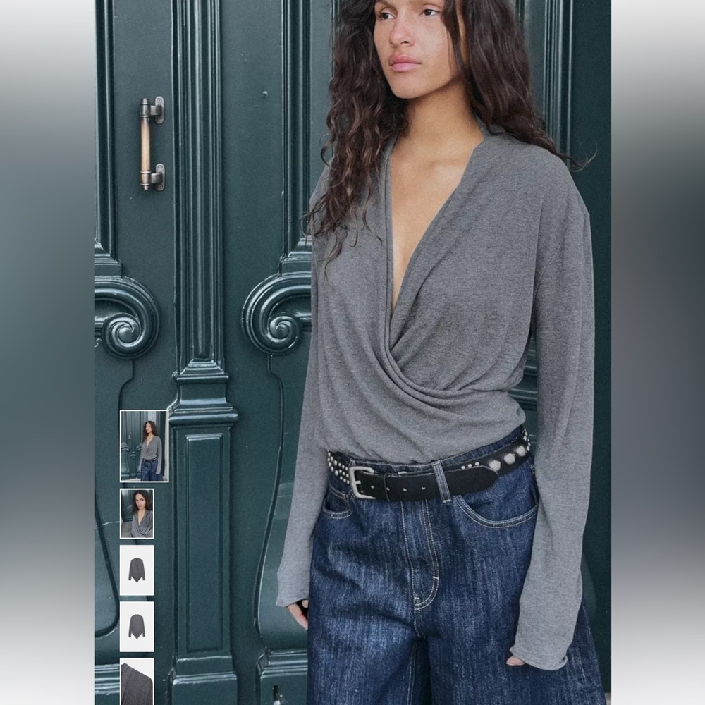 Zara Dark Gray Knit Bodysuit Cozy Chic